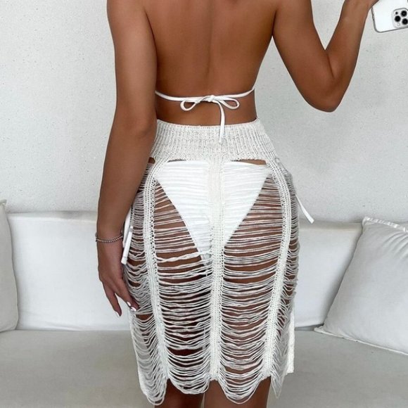 Plain Open Stitch Halter Cover Up - Picture 2 of 5